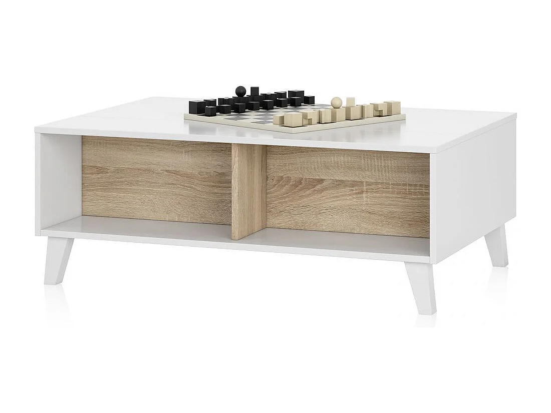 Mesa de centro elevable Niva Blanco Brillo - Roble Canadian