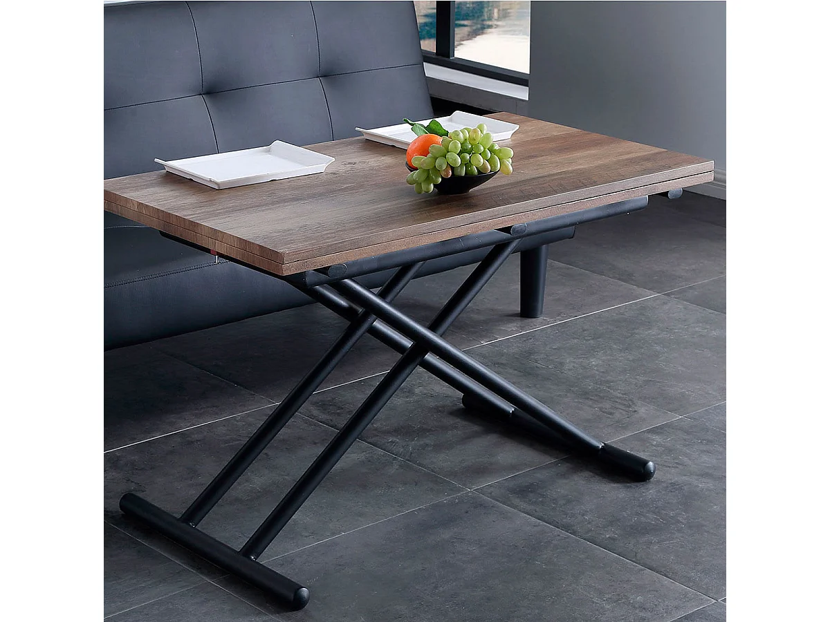 Mesa de centro Up & Down elevable y extensible 4 posiciones nogal/negro 49-76x100x50 cm Adec