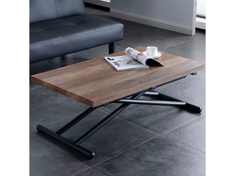 Mesa de centro Up & Down elevable y extensible 4 posiciones nogal/negro 49-76x100x50 cm Adec