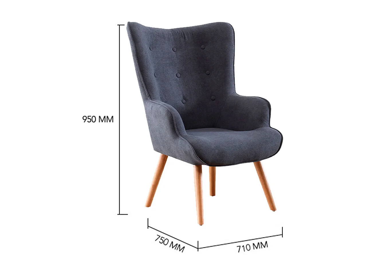 Butaca fija Voss tapizado gris, 71 cm(ancho) 95 cm(altura) 75 cm(fondo)