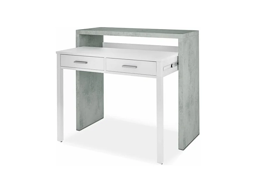 Mesa de escritorio extensible Zira Blanco Artik (Blanco Mate) - Gris Cemento