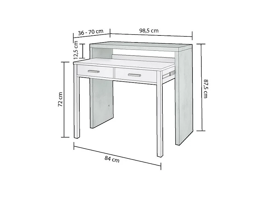 Mesa de escritorio extensible Zira Blanco Artik (Blanco Mate) - Gris Cemento