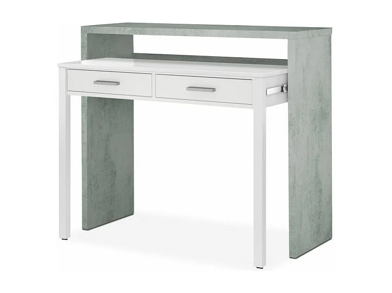 Mesa de escritorio extensible Zira Blanco Artik (Blanco Mate) - Gris Cemento