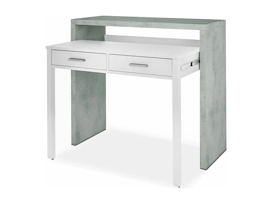 Mesa de escritorio extensible Zira Blanco Artik (Blanco Mate) - Gris Cemento