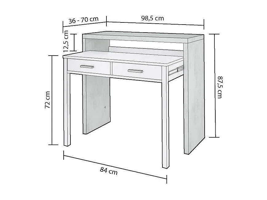 Mesa de escritorio extensible Zira Blanco Artik (Blanco Mate) - Gris Cemento