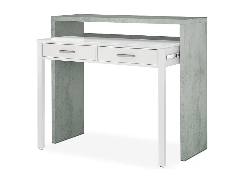 Mesa de escritorio extensible Zira Blanco Artik (Blanco Mate) - Gris Cemento