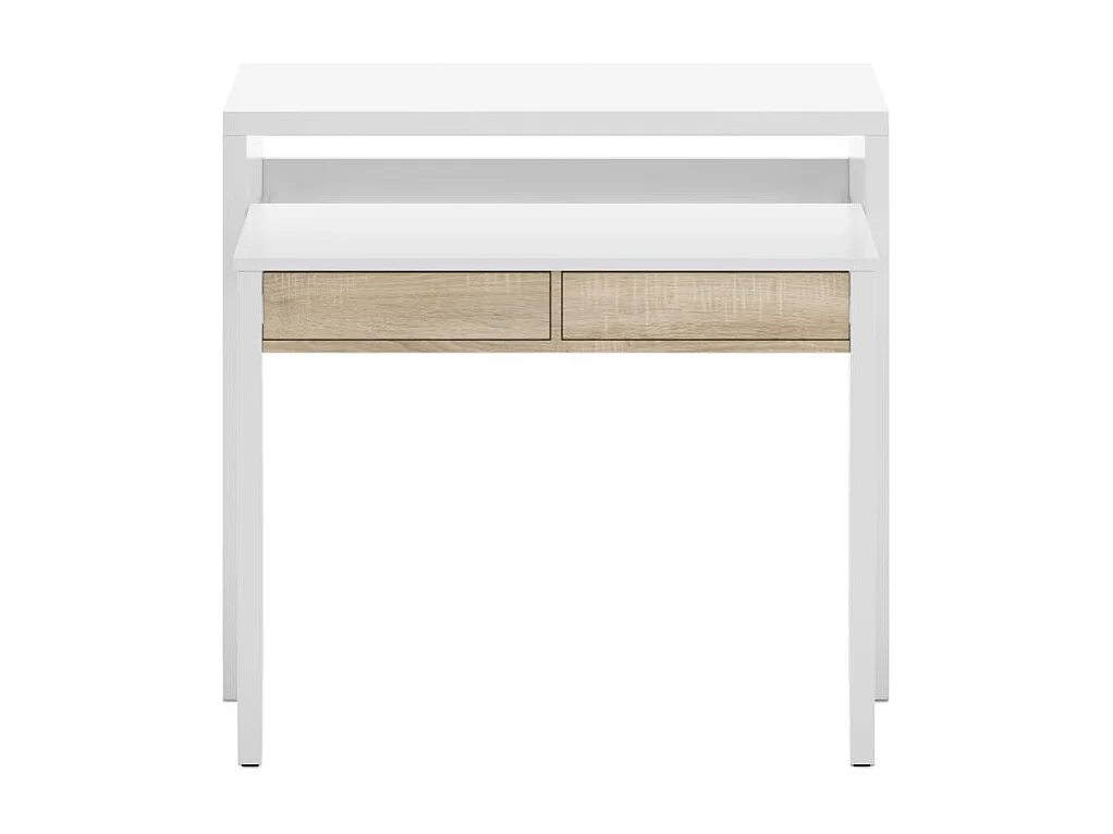 Mesa de escritorio extensible Zira Blanco Artik (Blanco Mate) - Roble Canadian