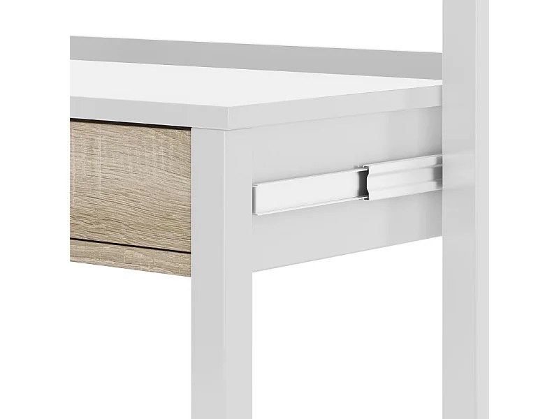 Mesa de escritorio extensible Zira Blanco Artik (Blanco Mate) - Roble Canadian