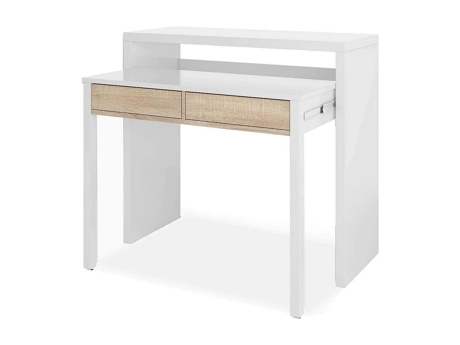 Mesa de escritorio extensible Zira Blanco Artik (Blanco Mate) - Roble Canadian