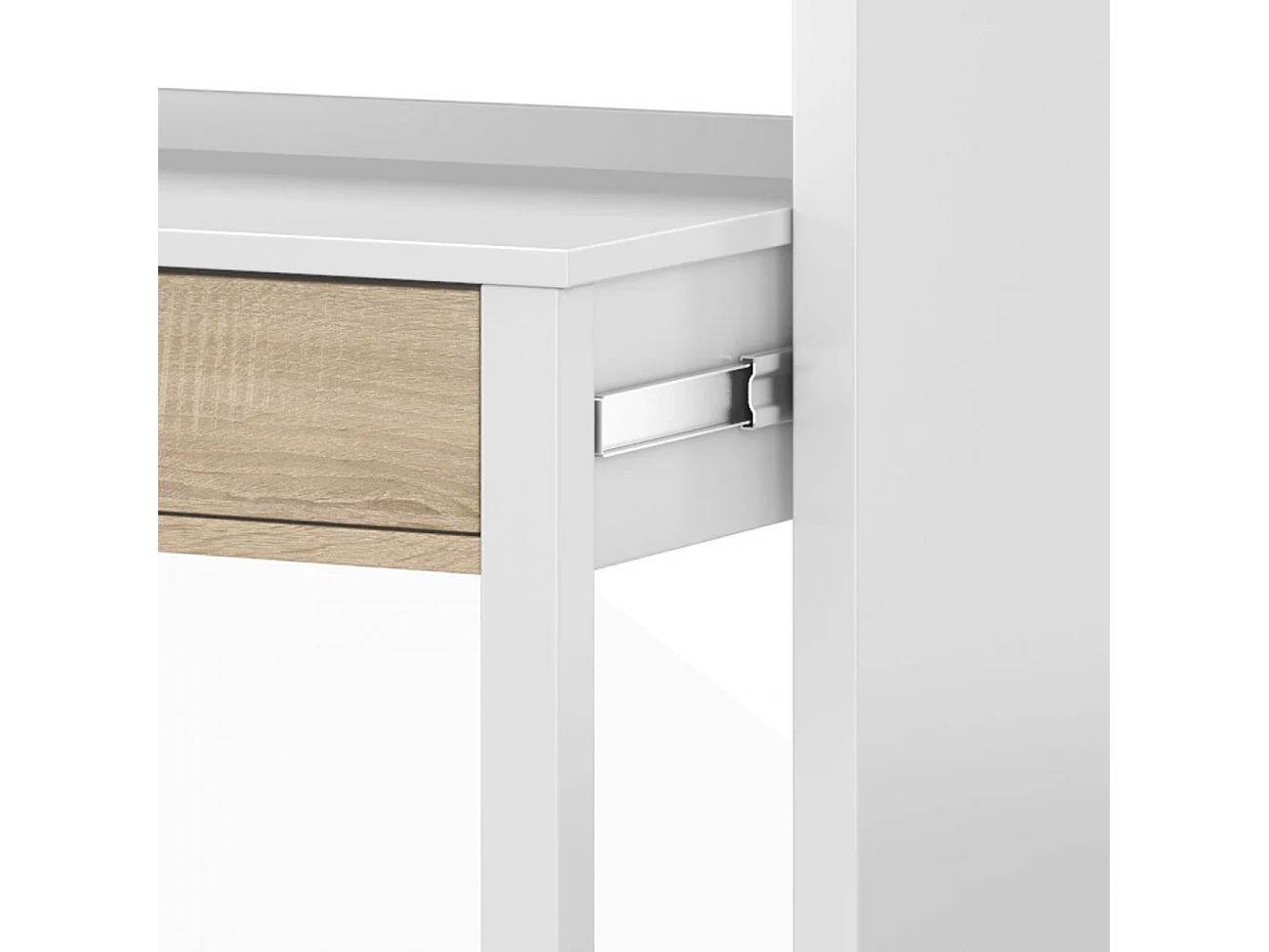 Mesa de escritorio extensible Zira Blanco Artik (Blanco Mate) - Roble Canadian