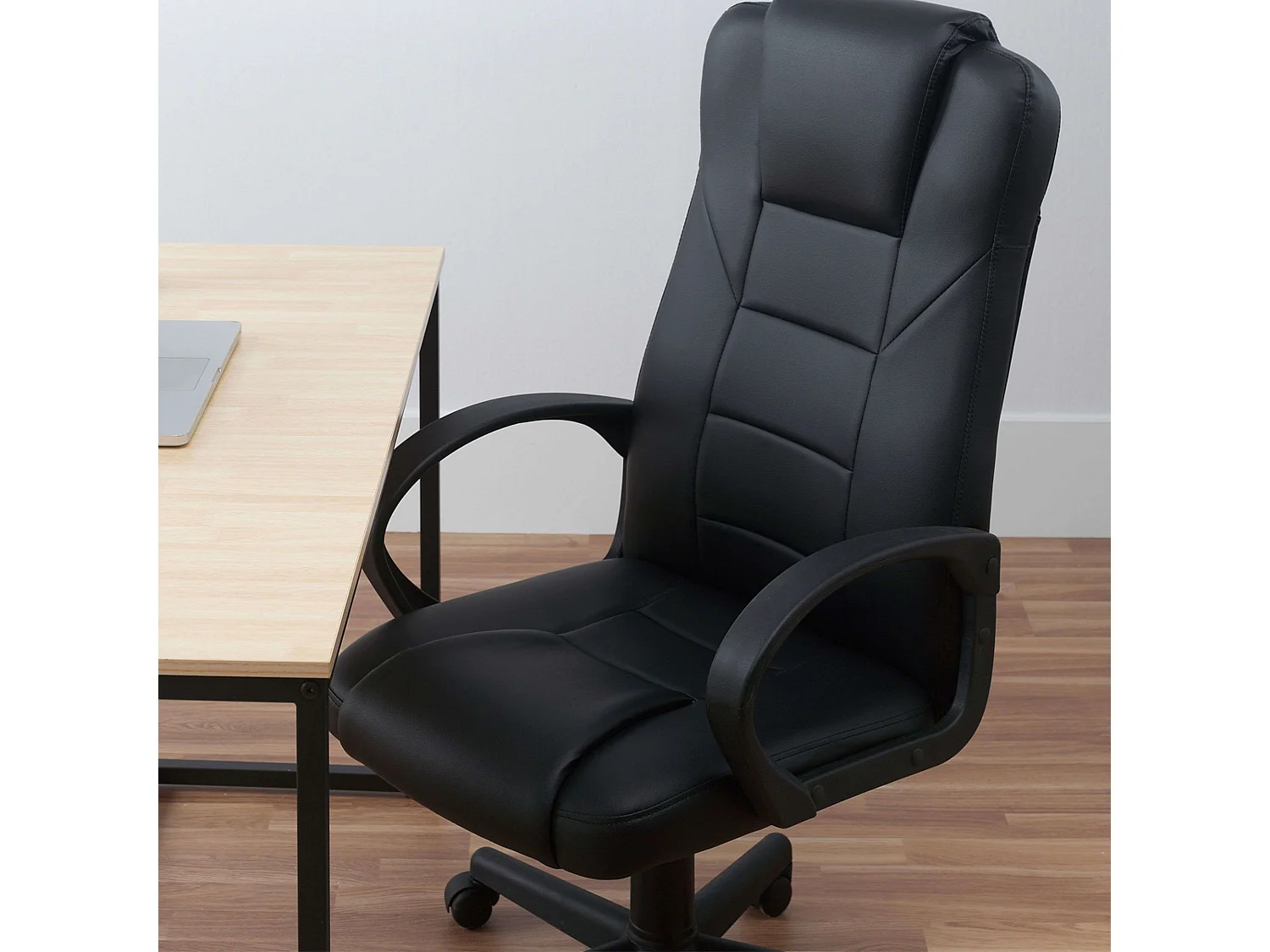 Chaise de bureau gyroscopique en similicuir noir 64x126x55 cm