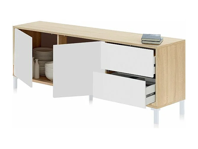 Mueble TV Lea Blanco Artik (Blanco Mate) - Roble Canadian