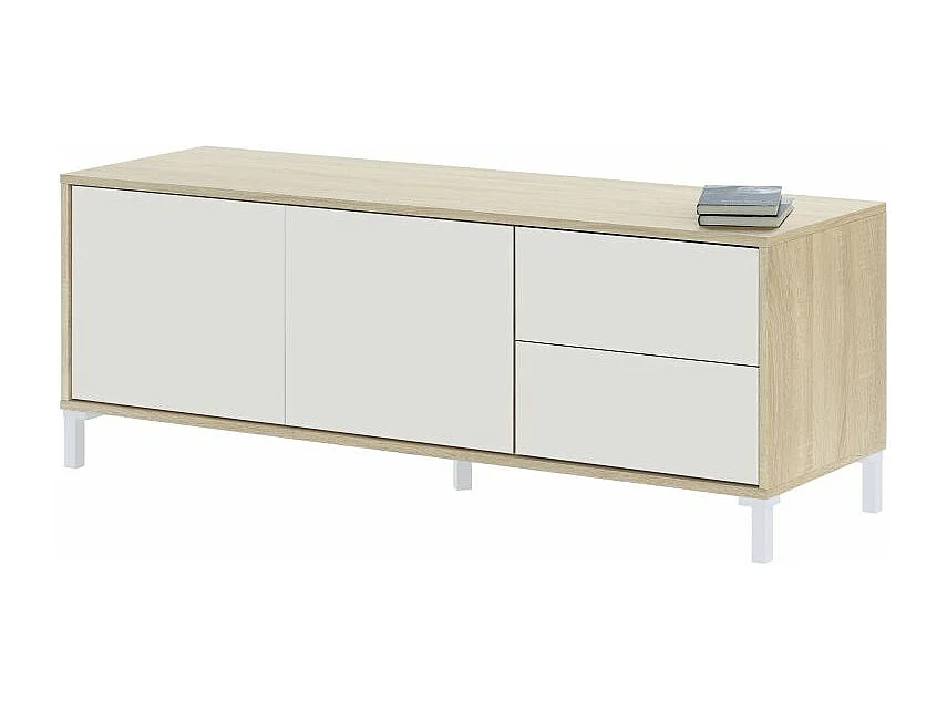 Mueble TV Lea Blanco Artik (Blanco Mate) - Roble Canadian