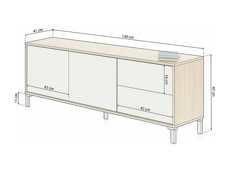 Mueble TV Lea Blanco Artik (Blanco Mate) - Roble Canadian