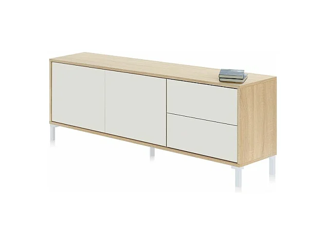 Mueble TV Lea Blanco Artik (Blanco Mate) - Roble Canadian