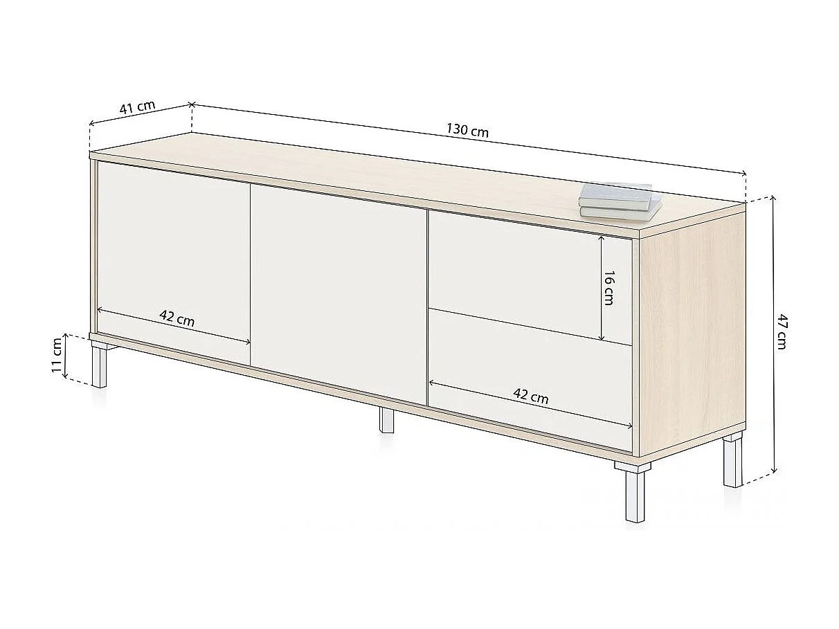Mueble TV Lea Blanco Artik (Blanco Mate) - Roble Canadian