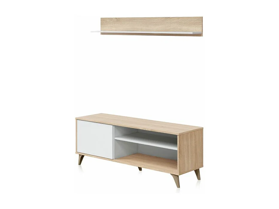 Mueble TV con estante Lira Blanco Artik (Blanco Mate) - Roble Canadian