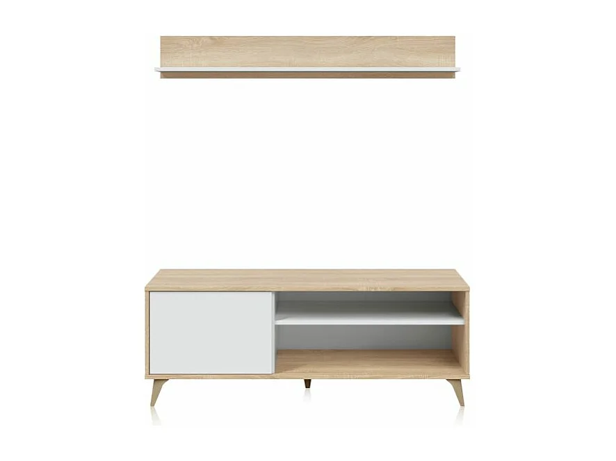 Mueble TV con estante Lira Blanco Artik (Blanco Mate) - Roble Canadian