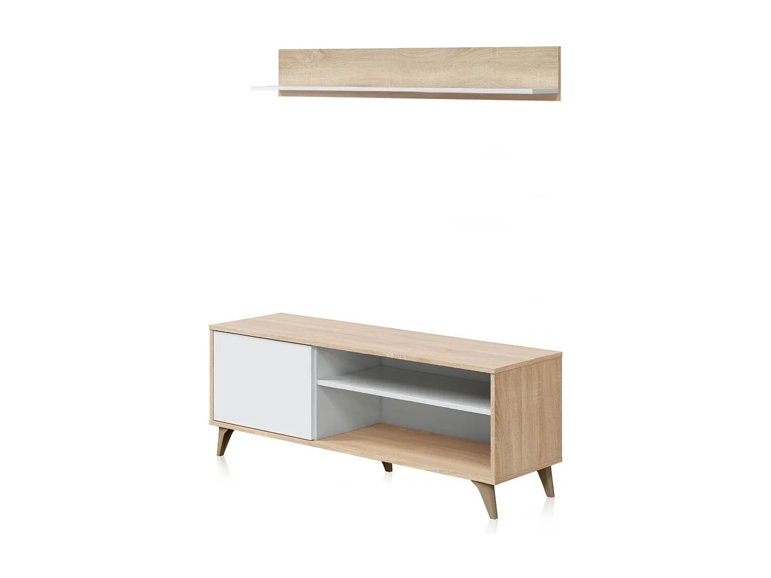 Mueble TV con estante Lira Blanco Artik (Blanco Mate) - Roble Canadian