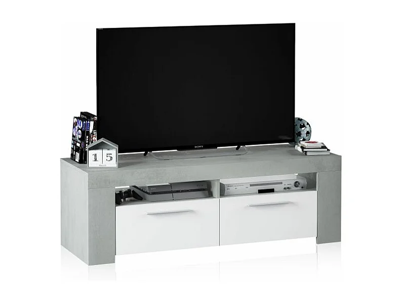 Mueble TV Dara Blanco Artik (Blanco Mate) - Gris Cemento