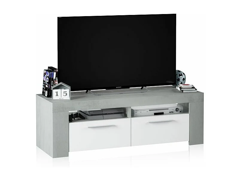 Mueble TV Dara Blanco Artik (Blanco Mate) - Gris Cemento