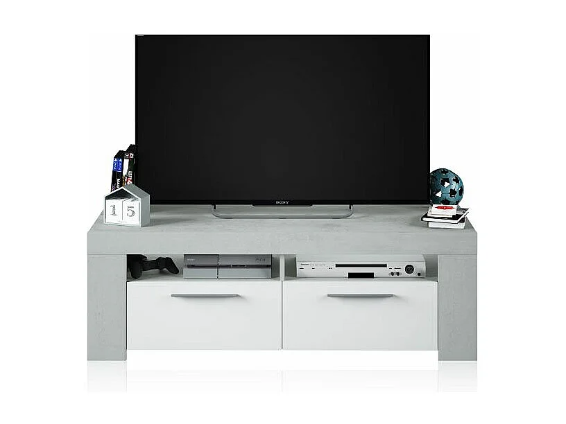 Mueble TV Dara Blanco Artik (Blanco Mate) - Gris Cemento