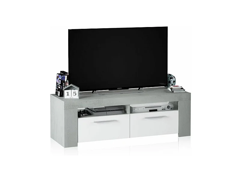 Mueble TV Dara Blanco Artik (Blanco Mate) - Gris Cemento