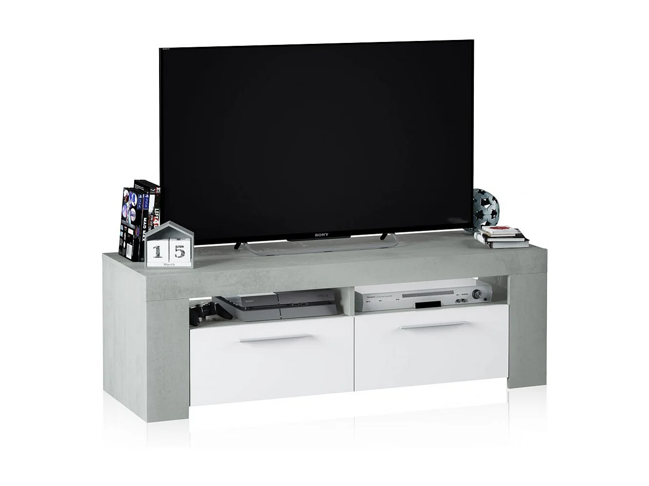 Mueble TV Dara Blanco Artik (Blanco Mate) - Gris Cemento
