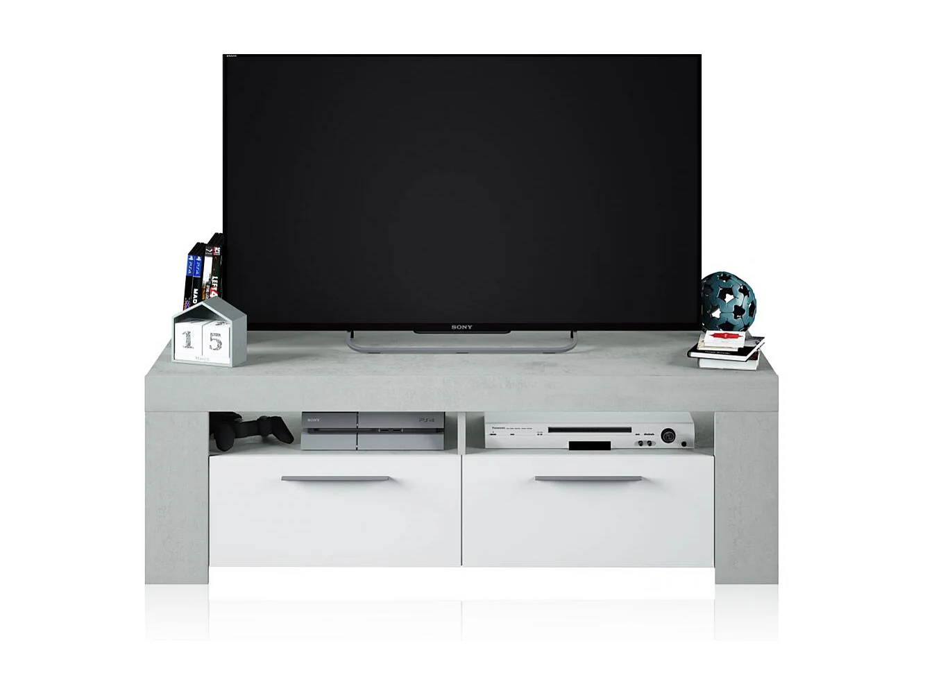 Mueble TV Dara Blanco Artik (Blanco Mate) - Gris Cemento
