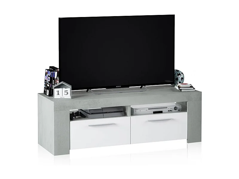 Mueble TV Dara Blanco Artik (Blanco Mate) - Gris Cemento