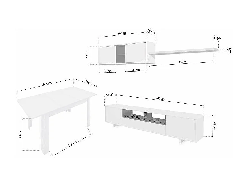 Pack salón con mesa de comedor Kenzo Plus VB Blanco Brillo - Gris Antracita