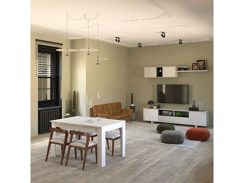 Pack salón con mesa de comedor Kenzo Plus VB Blanco Brillo - Gris Antracita