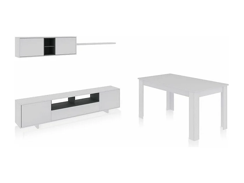 Pack salón con mesa de comedor Kenzo Plus VB Blanco Brillo - Gris Antracita