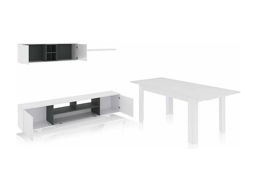 Pack salón con mesa de comedor Kenzo Plus VB Blanco Brillo - Gris Antracita