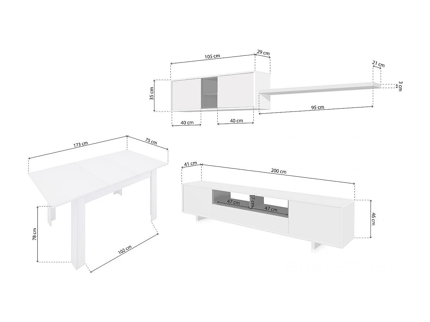 Pack salón con mesa de comedor Kenzo Plus VB Blanco Brillo - Gris Antracita