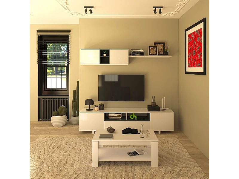 Pack salón con mesa de centro Kenzo Plus V1 Blanco Brillo - Gris Antracita