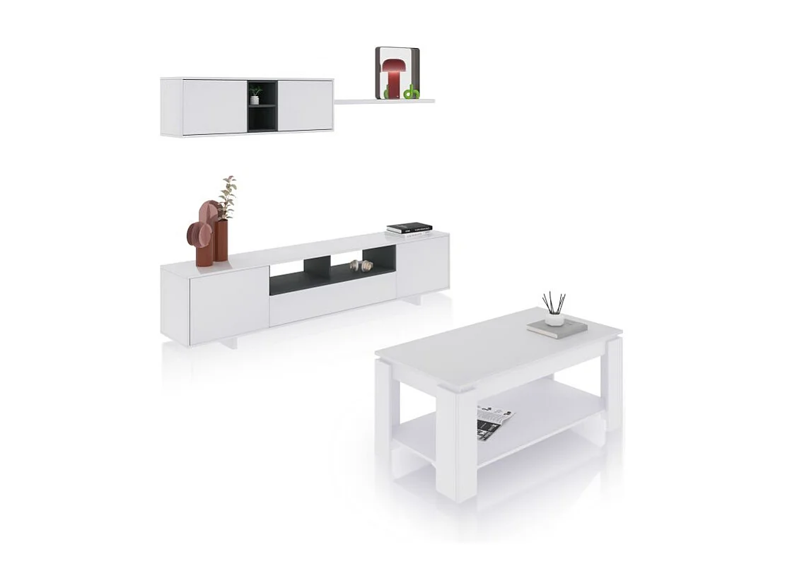 Pack salón con mesa de centro Kenzo Plus V1 Blanco Brillo - Gris Antracita