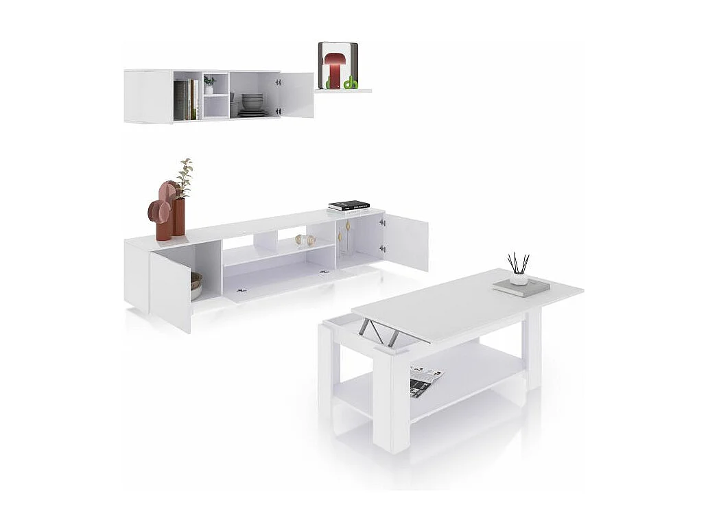 Pack salón con mesa de centro Kenzo Plus V1 Blanco Brillo - Gris Antracita