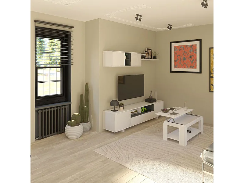 Pack salón con mesa de centro Kenzo Plus V1 Blanco Brillo - Gris Antracita