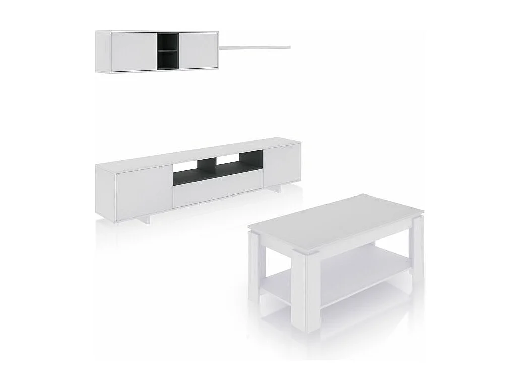 Pack salón con mesa de centro Kenzo Plus V1 Blanco Brillo - Gris Antracita