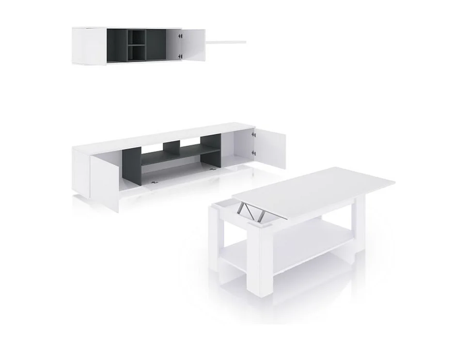 Pack salón con mesa de centro Kenzo Plus V1 Blanco Brillo - Gris Antracita
