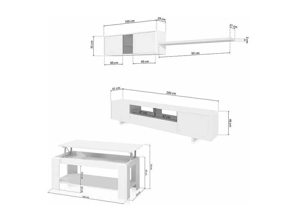 Pack salón con mesa de centro Kenzo Plus V1 Blanco Brillo - Gris Antracita