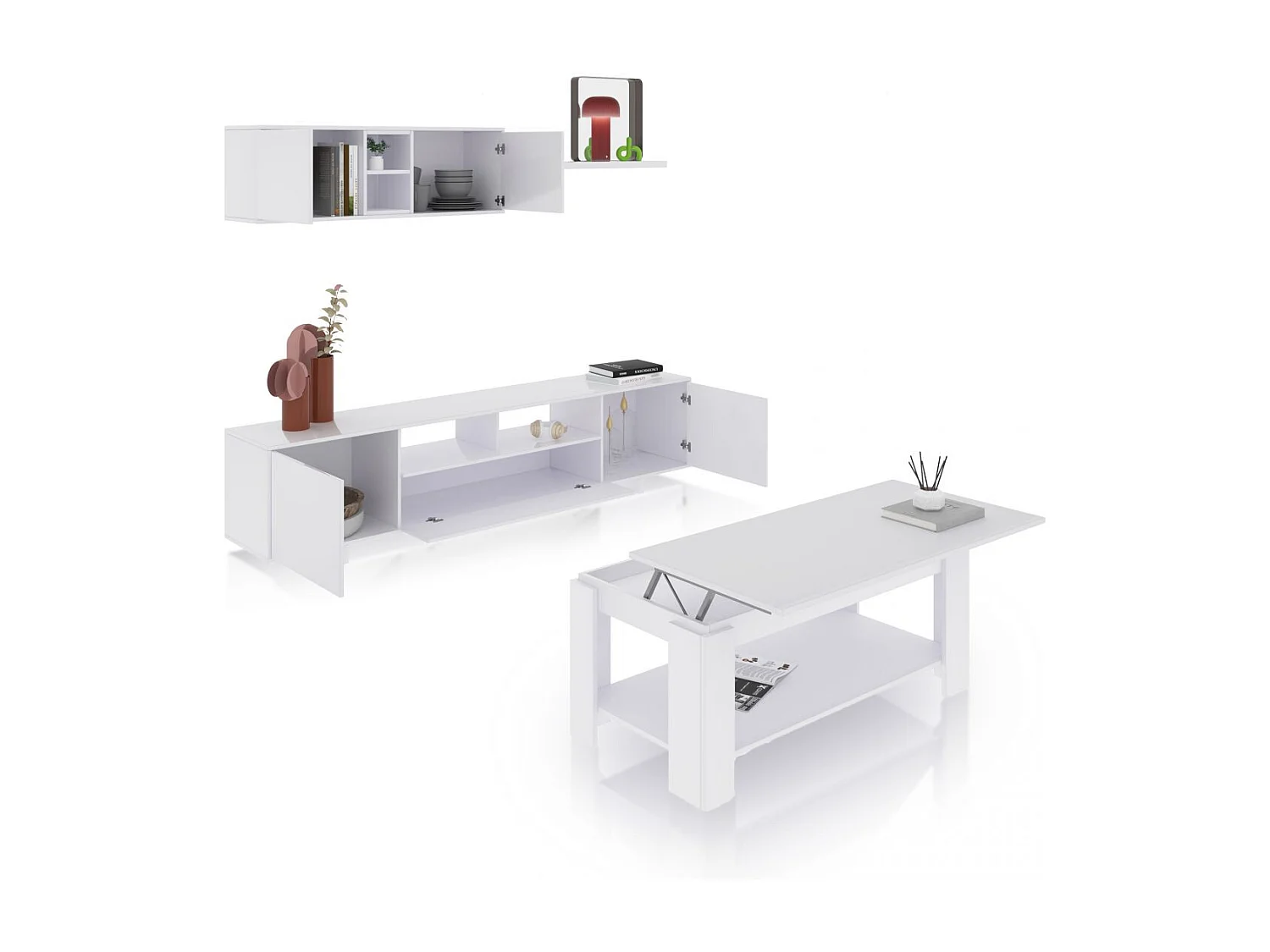 Pack salón con mesa de centro Kenzo Plus V1 Blanco Brillo - Gris Antracita