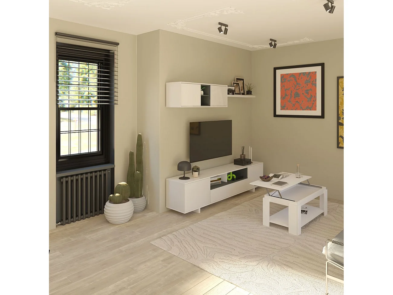 Pack salón con mesa de centro Kenzo Plus V1 Blanco Brillo - Gris Antracita