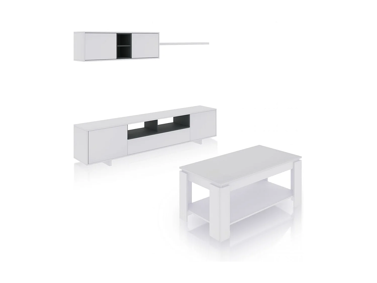 Pack salón con mesa de centro Kenzo Plus V1 Blanco Brillo - Gris Antracita