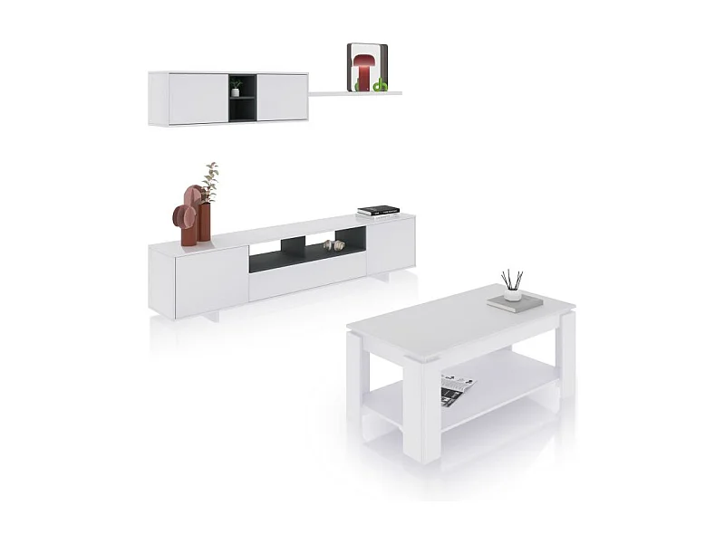 Pack salón con mesa de centro Kenzo Plus V1 Blanco Brillo - Gris Antracita