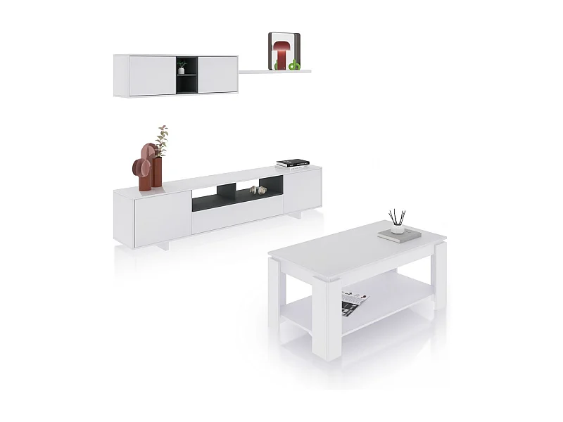 Pack salón con mesa de centro Kenzo Plus V1 Blanco Brillo - Gris Antracita