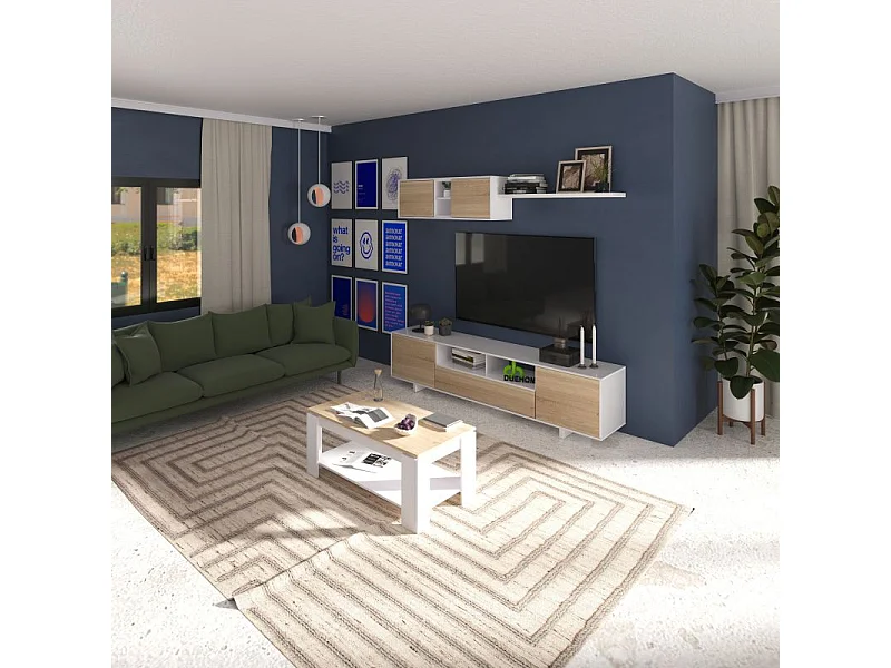 Pack salón con mesa de centro Kenzo Plus V1 Blanco Artik (Blanco Mate) - Roble Canadian