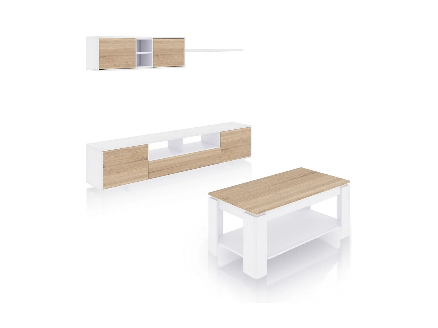 Pack salón con mesa de centro Kenzo Plus V1 Blanco Artik (Blanco Mate) - Roble Canadian