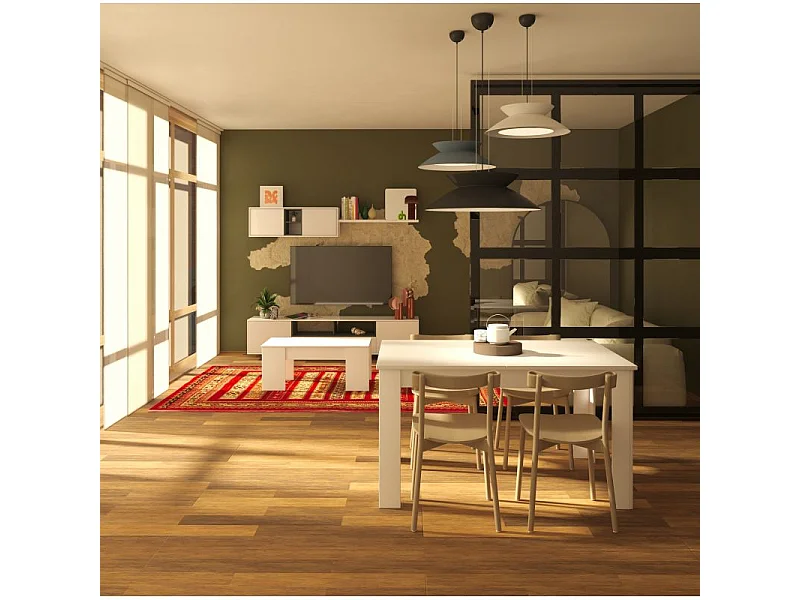 Pack salón con mesa de centro y mesa de comedor Kenzo Max V2B Blanco Brillo - Gris Antracita